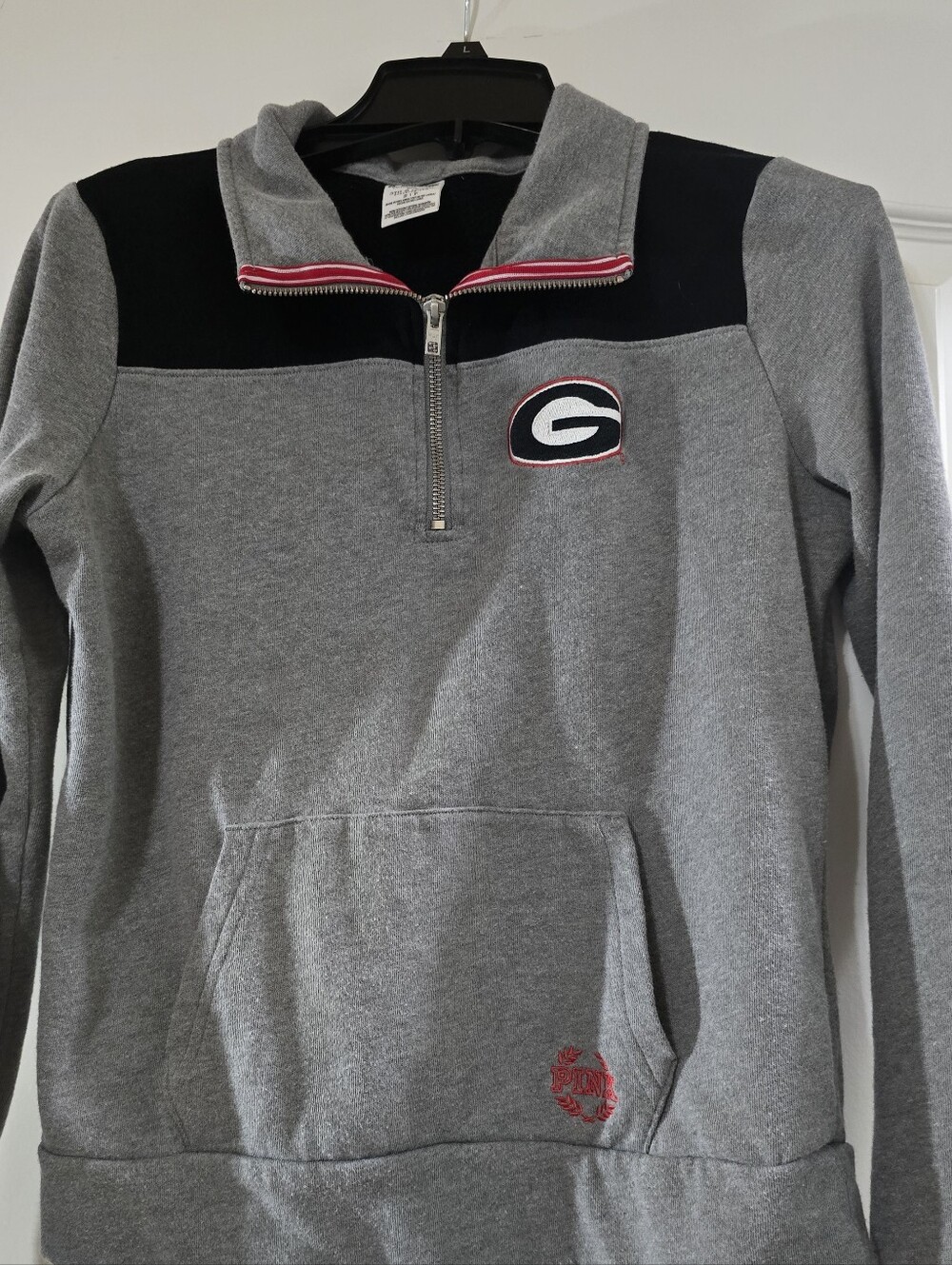 PINK Victoria's Secret Gray and Black Quarter-Zip Pullover